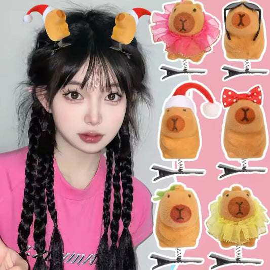 5/10PCS Kawaii Hair Clip Fashion Children Bow 3D Capybara Animal Plush Hairpin Funny Style Duckbill Clips Headdress Gifts