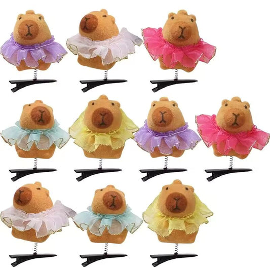 5/10PCS Kawaii Hair Clip Fashion Children Bow 3D Capybara Animal Plush Hairpin Funny Style Duckbill Clips Headdress Gifts