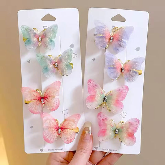 6pcs Gradient Butterfly Hair Clips With Rhinestone Children Hairgrip Non-Slip Duckbill Barrettes Toddler Girls Fashion Headdress