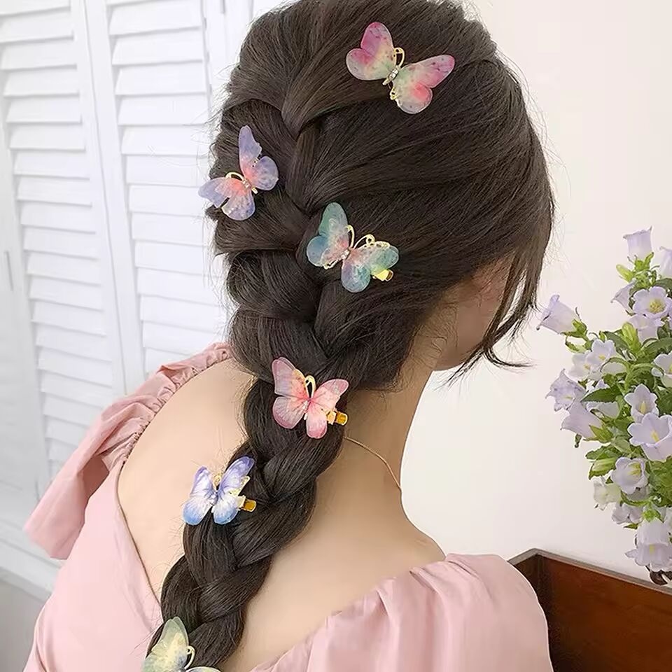 6pcs Gradient Butterfly Hair Clips With Rhinestone Children Hairgrip Non-Slip Duckbill Barrettes Toddler Girls Fashion Headdress