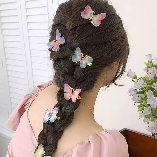 6pcs Gradient Butterfly Hair Clips With Rhinestone Children Hairgrip Non-Slip Duckbill Barrettes Toddler Girls Fashion Headdress